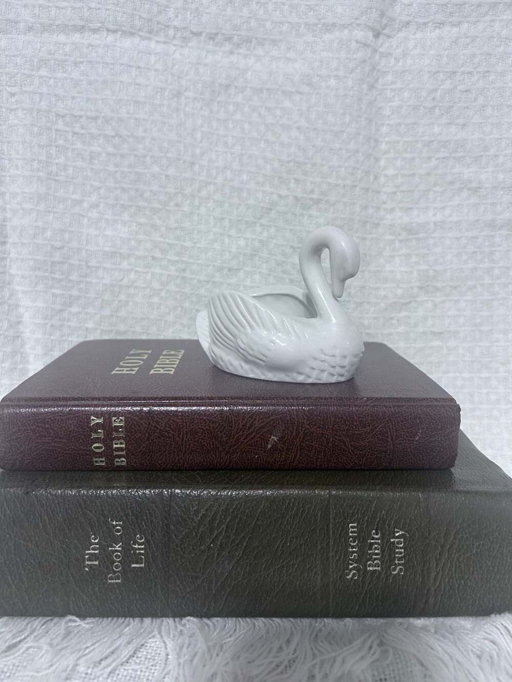 Vintage White Ceramic Swan Trinket Dish Planter
